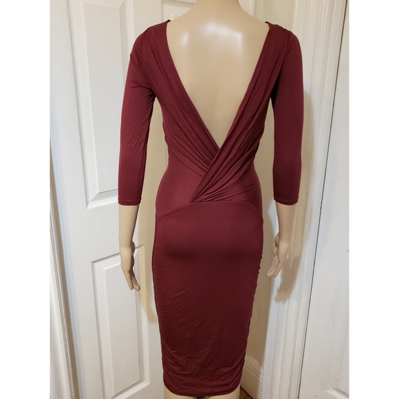 NWT|{WINE DRAPE BACK MIDI DRESS} - (S) - Picture 6 of 9